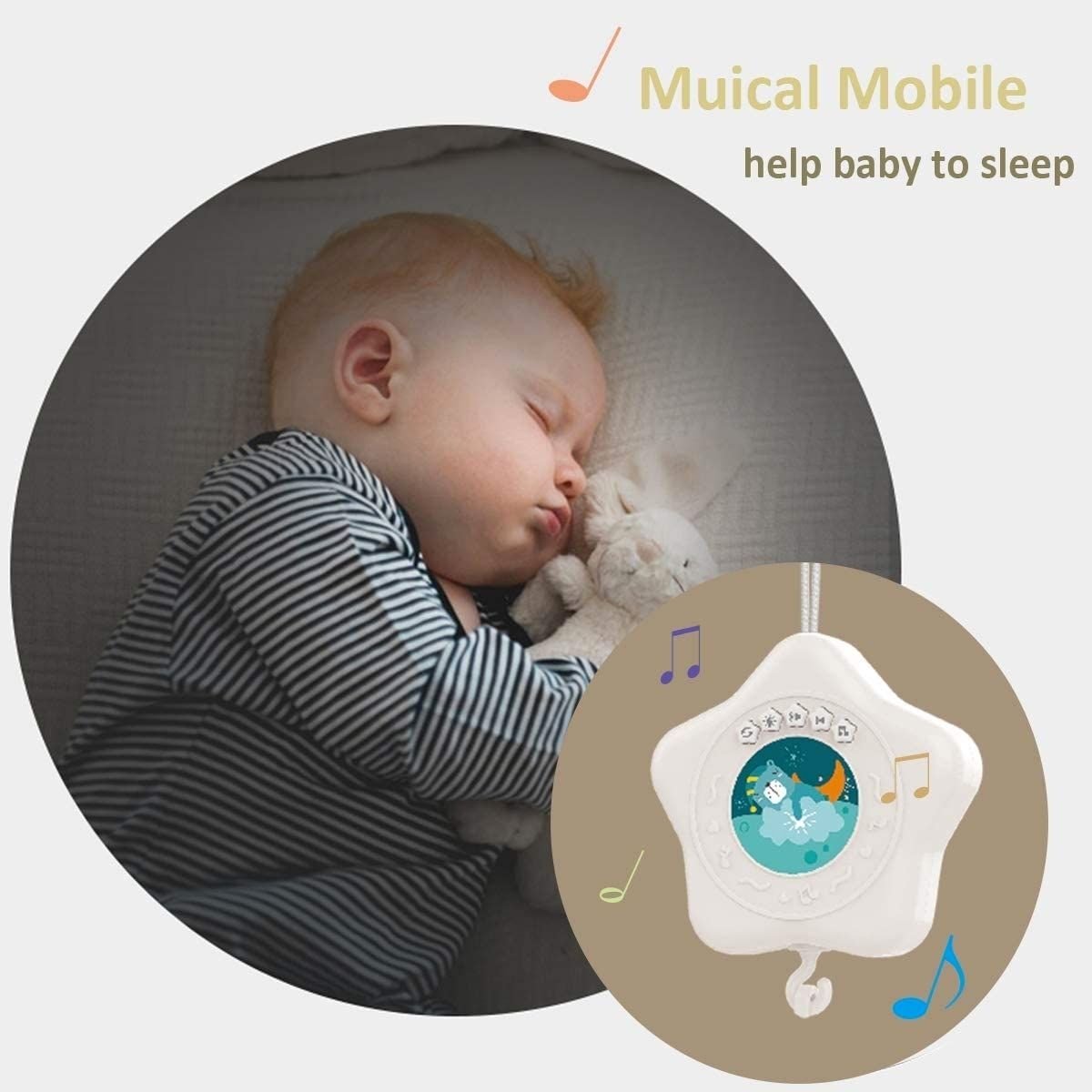 Baby Cot Mobile with Projector (HE0308) and Relaxing Music, Hanging Rotating Animals Rattles - Nesh Kids Store