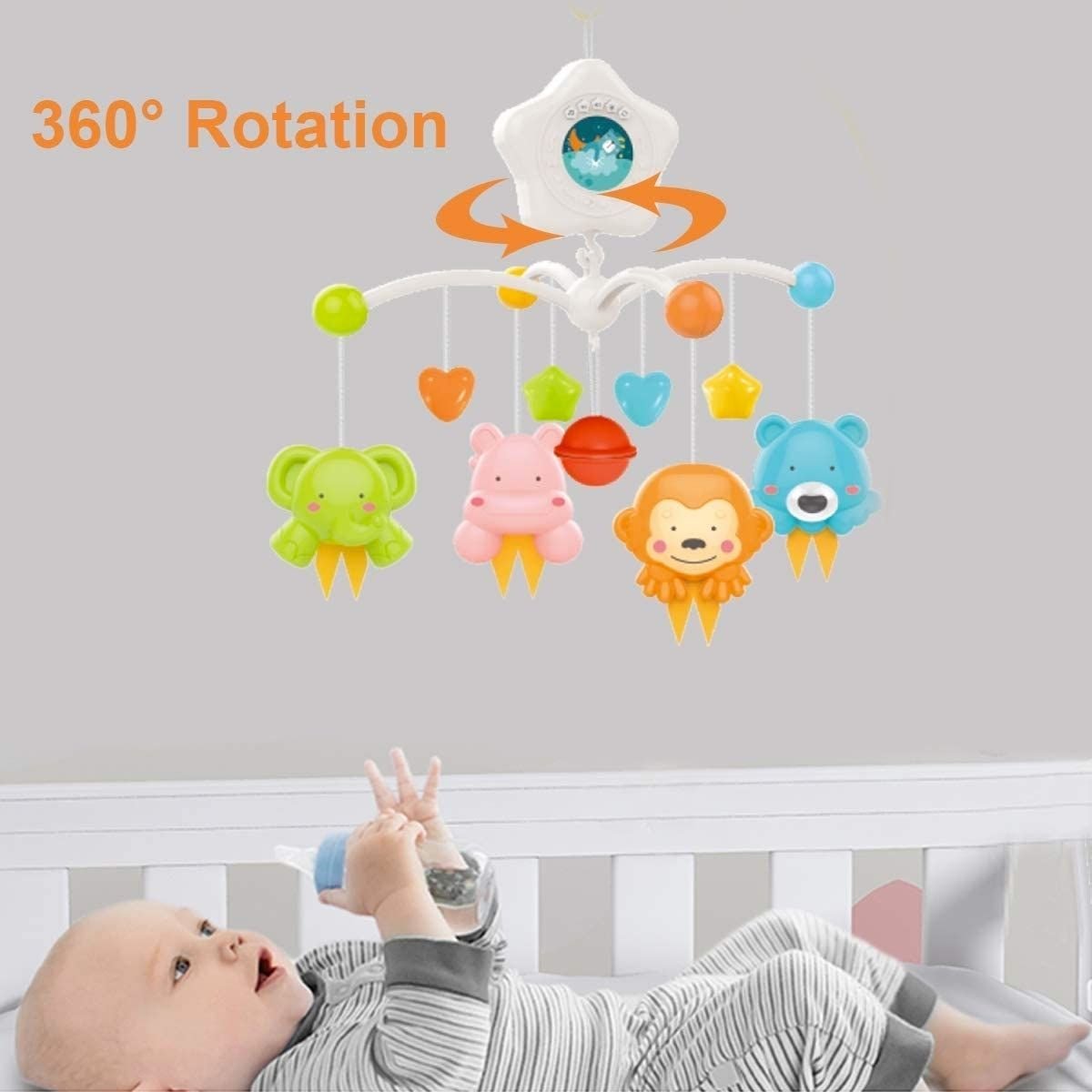 Baby Cot Mobile with Projector (HE0308) and Relaxing Music, Hanging Rotating Animals Rattles - Nesh Kids Store