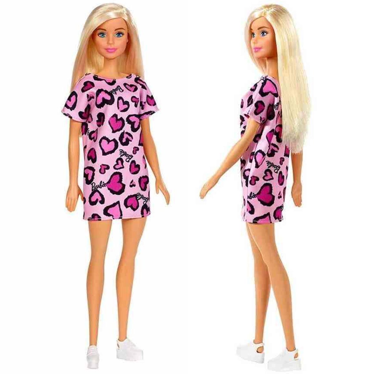 Barbie Doll with Heart-Print Dress and Platform Sneakers (T7349) - Nesh Kids Store