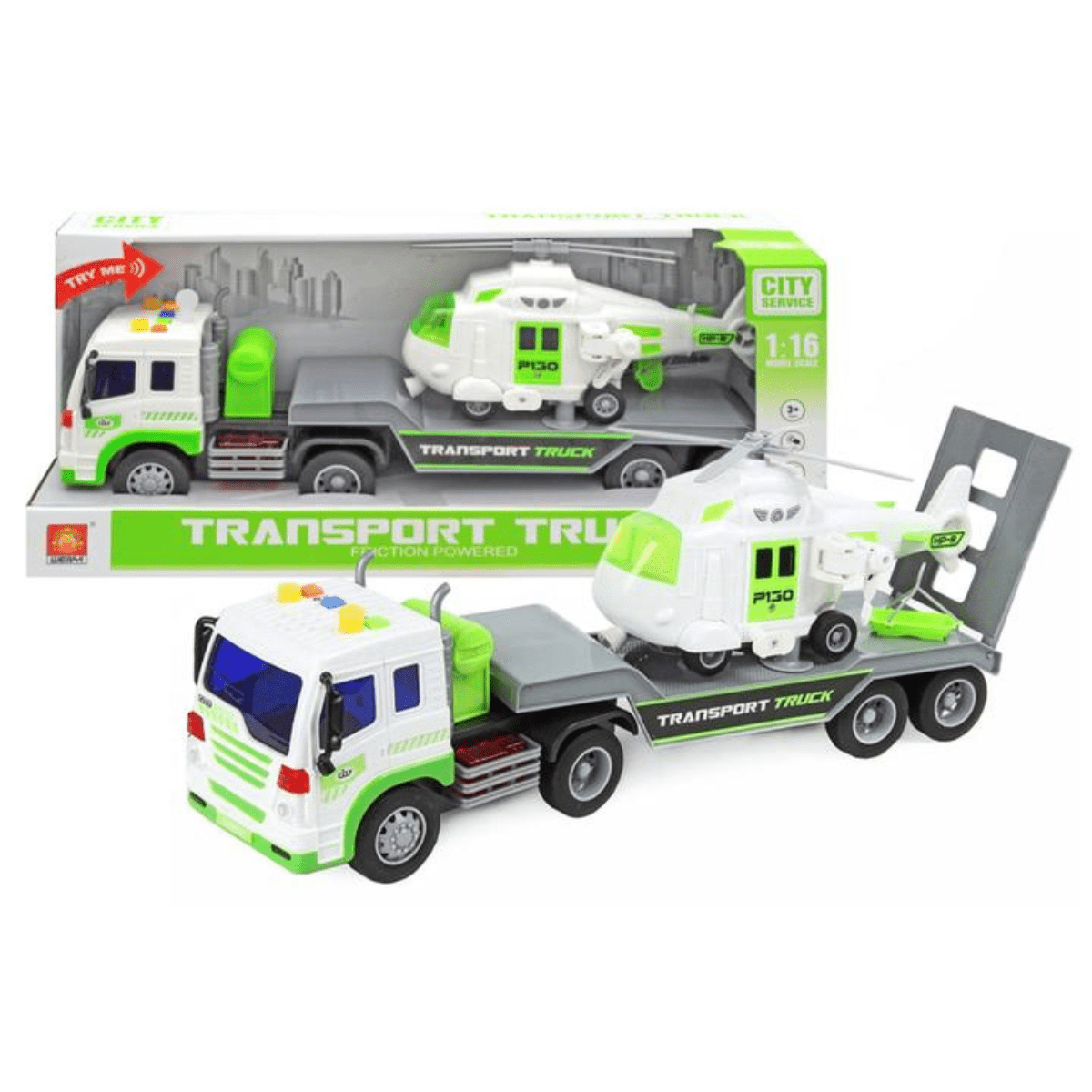 Battery Operated Transport Truck with Helicopter (3+) - Nesh Kids Store