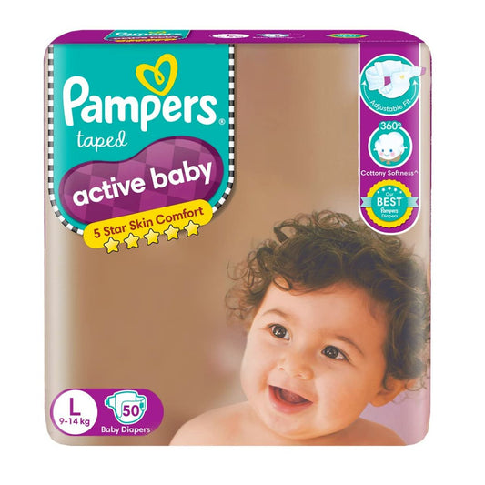 Pampers Taped Diapers Large 50 Pcs (9-14 KG) - Nesh Kids Store