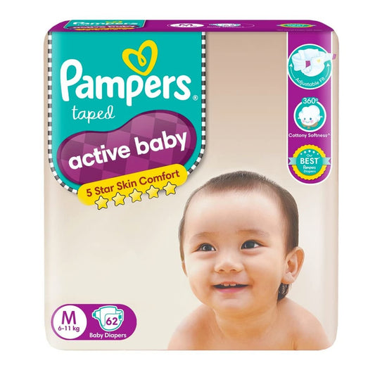 Pampers Taped Diapers Medium 62 Pcs (6-11 KG) - Nesh Kids Store