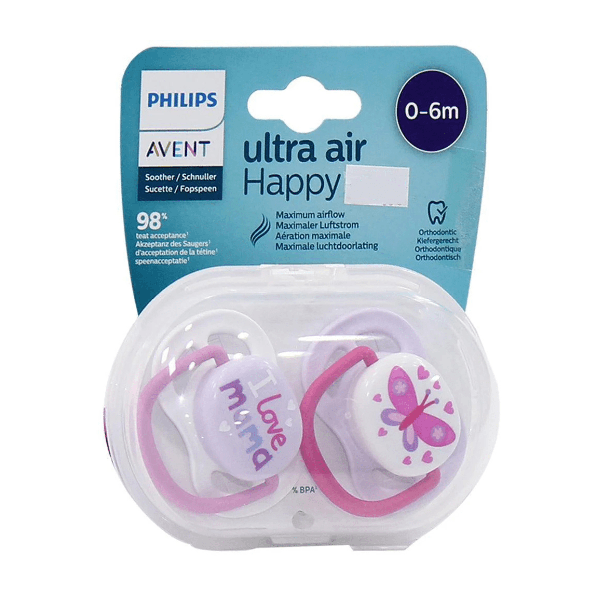 Philips Avent Ultra Air Happy Pacifier 0 - 6m (SCF080/02) - Nesh Kids Store