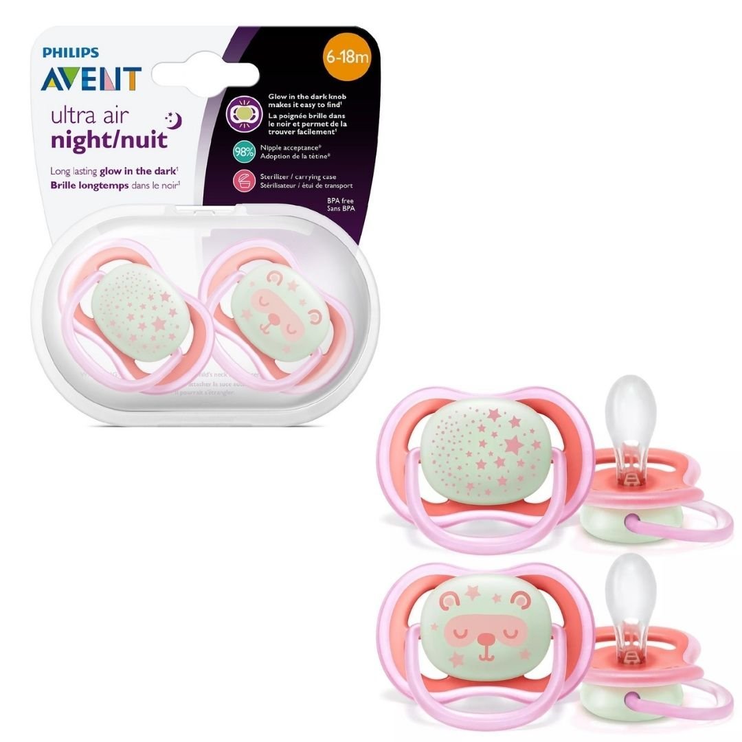 Philips Avent Ultra Air Night Pacifier 6-18 months (SCF376/20) - Pink - Nesh Kids Store