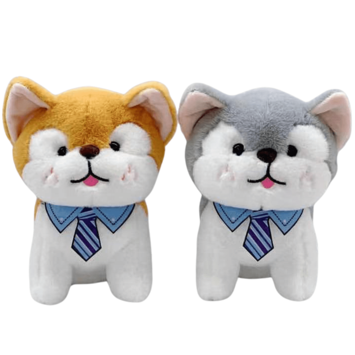 Plush Soft Toy 23 cm Husky with Blue Shirt Collar and Striped Tie(each) - Nesh Kids Store