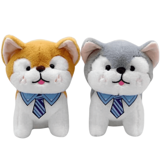 Plush Soft Toy 23 cm Husky with Blue Shirt Collar and Striped Tie(each) - Nesh Kids Store