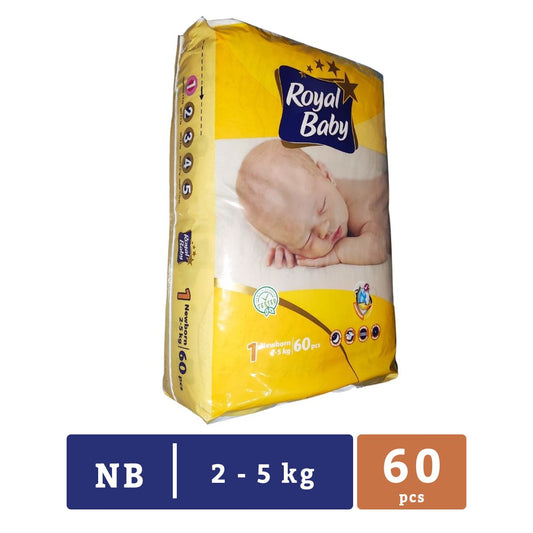 Royal Baby - New Born (2-5KG) Baby Diapers - 60 Pc Pack - Nesh Kids Store