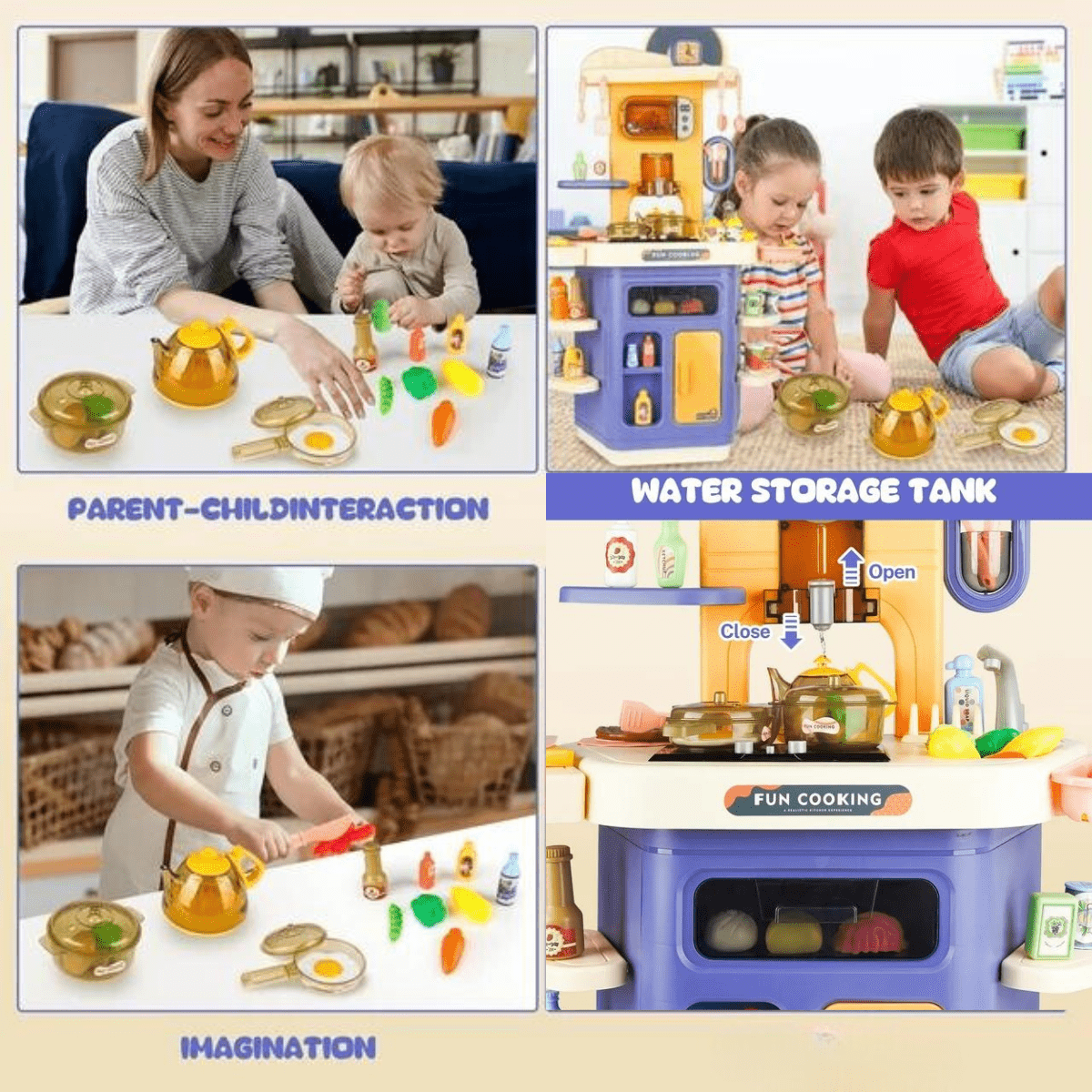 Toddlers Kitchen Playset with Sound, Light, Spray Simulation-Western Kitchen (3+) - Nesh Kids Store