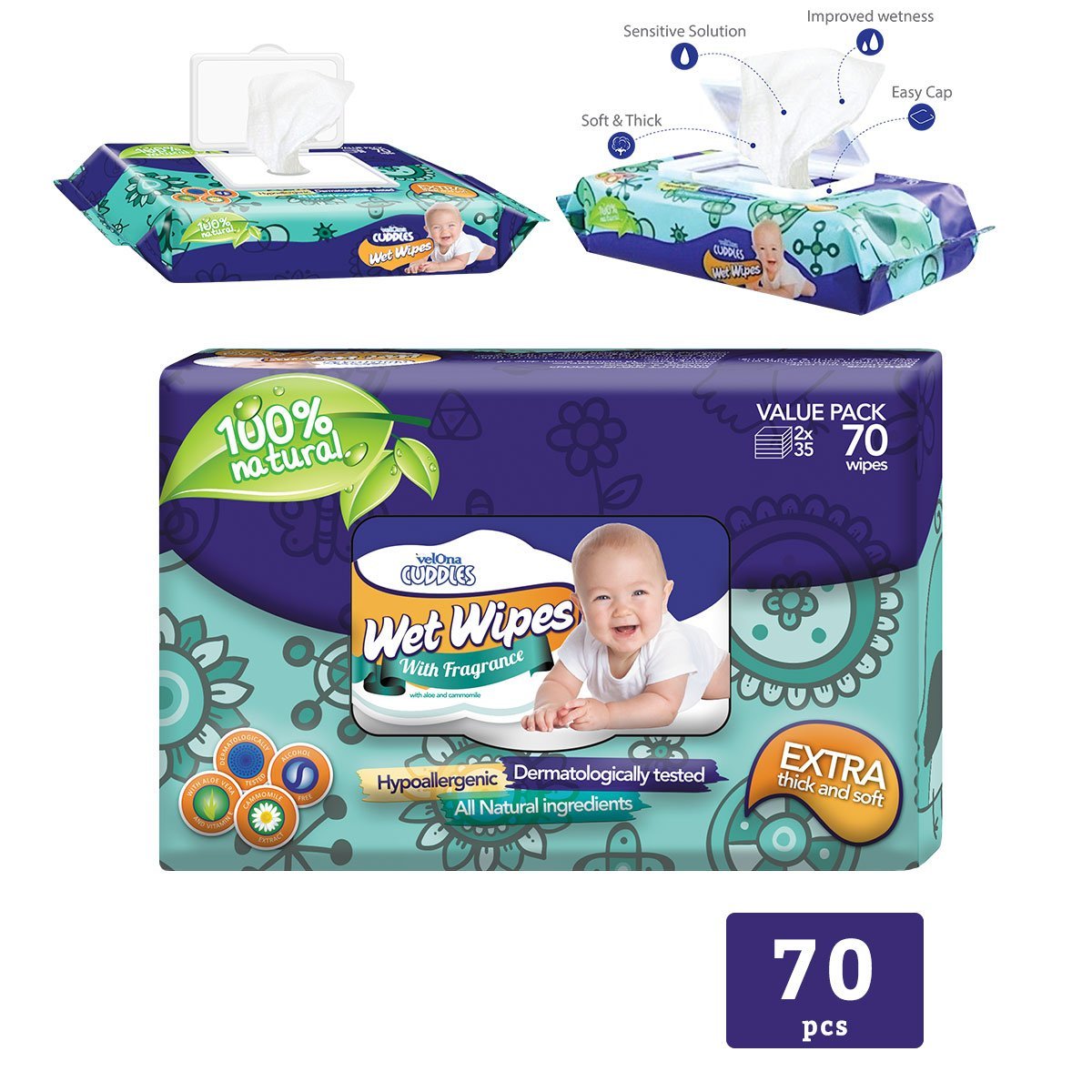 Velona Cuddles - Wet Wipes - 70 Wipes - Nesh Kids Store